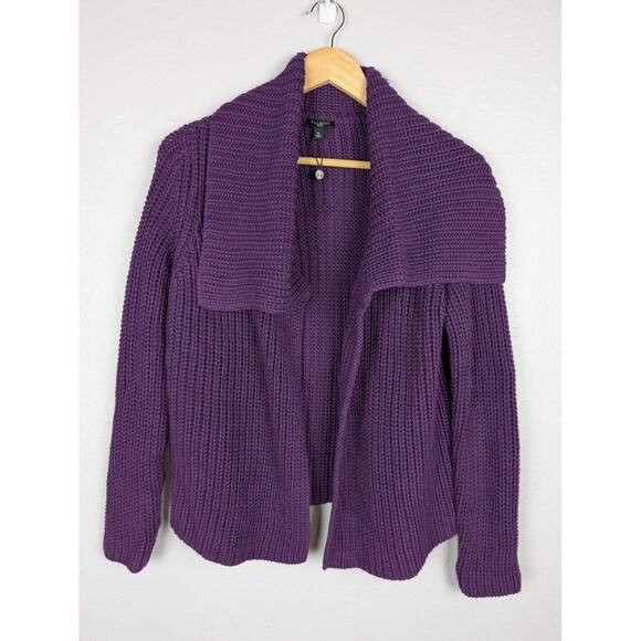 Talbots Sweater Womens Small Petite Purple Open Front Shawl Collar Cardigan Mb - Picture 1 of 7